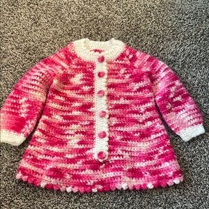 Handmade Pink and White Kids Crocheted Sweater